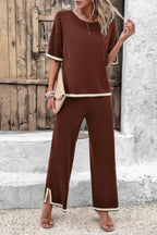 Two Pieces Outfits Knit Short Sleeve Wide Leg Loun | Mixtshop LLC