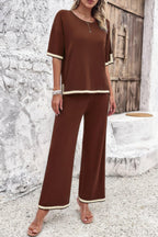 Two Pieces Outfits Knit Short Sleeve Wide Leg Loun | Mixtshop LLC