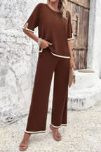 Two Pieces Outfits Knit Short Sleeve Wide Leg Loun | Mixtshop LLC