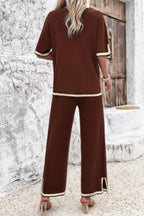 Two Pieces Outfits Knit Short Sleeve Wide Leg Loun | Mixtshop LLC