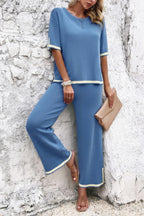 Two Pieces Outfits Knit Short Sleeve Wide Leg Loun | Mixtshop LLC