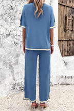 Two Pieces Outfits Knit Short Sleeve Wide Leg Loun | Mixtshop LLC