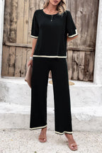 Two Pieces Outfits Knit Short Sleeve Wide Leg Loun | Mixtshop LLC