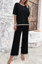 Two Pieces Outfits Knit Short Sleeve Wide Leg Loun | Mixtshop LLC