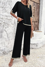 Two Pieces Outfits Knit Short Sleeve Wide Leg Loun | Mixtshop LLC
