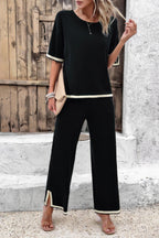 Two Pieces Outfits Knit Short Sleeve Wide Leg Loun | Mixtshop LLC