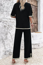 Two Pieces Outfits Knit Short Sleeve Wide Leg Loun | Mixtshop LLC
