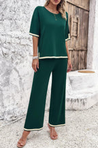 Two Pieces Outfits Knit Short Sleeve Wide Leg Loun | Mixtshop LLC
