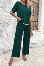 Two Pieces Outfits Knit Short Sleeve Wide Leg Loun | Mixtshop LLC