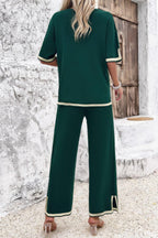Two Pieces Outfits Knit Short Sleeve Wide Leg Loun | Mixtshop LLC