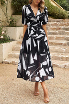 Bohemian V Neck Elastic Waisted Band Midi Dress | Mixtshop LLC