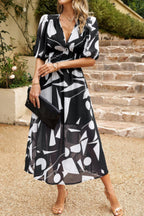 Bohemian V Neck Elastic Waisted Band Midi Dress | Mixtshop LLC