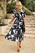 Bohemian V Neck Elastic Waisted Band Midi Dress | Mixtshop LLC