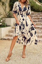 Bohemian V Neck Elastic Waisted Band Midi Dress | Mixtshop LLC