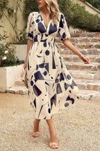 Bohemian V Neck Elastic Waisted Band Midi Dress | Mixtshop LLC