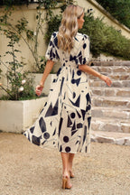 Bohemian V Neck Elastic Waisted Band Midi Dress | Mixtshop LLC