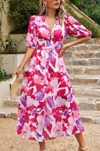 Bohemian V Neck Elastic Waisted Band Midi Dress | Mixtshop LLC