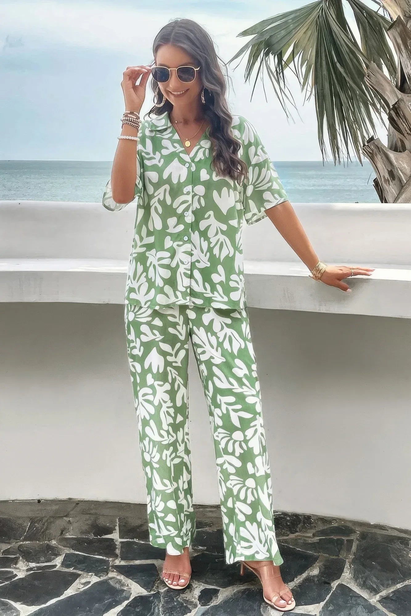 Two Piece Random Printed Short Sleeve Fit Set | Mixtshop LLC