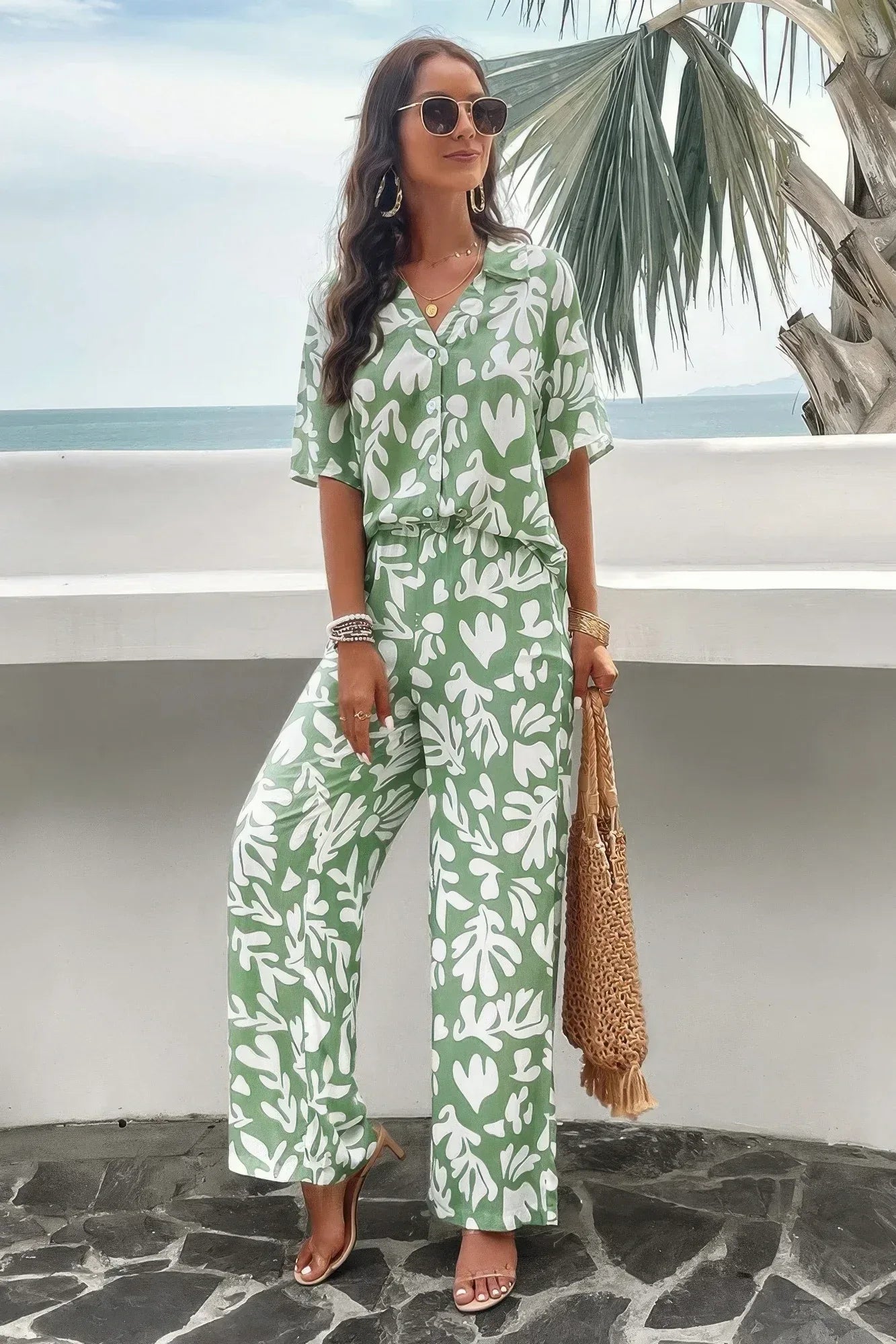 Two Piece Random Printed Short Sleeve Fit Set | Mixtshop LLC