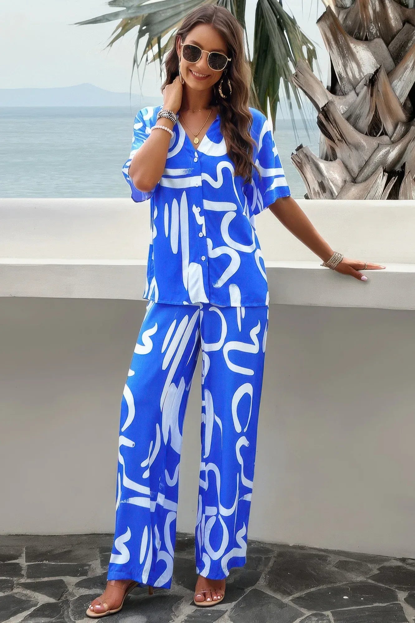 Two Piece Random Printed Short Sleeve Fit Set | Mixtshop LLC