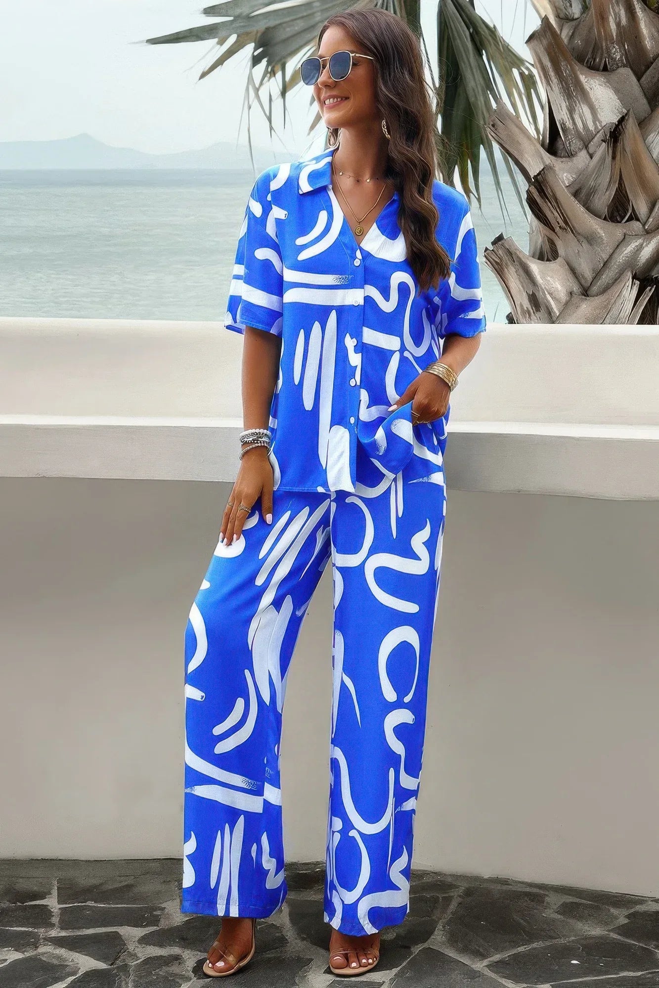 Two Piece Random Printed Short Sleeve Fit Set | Mixtshop LLC