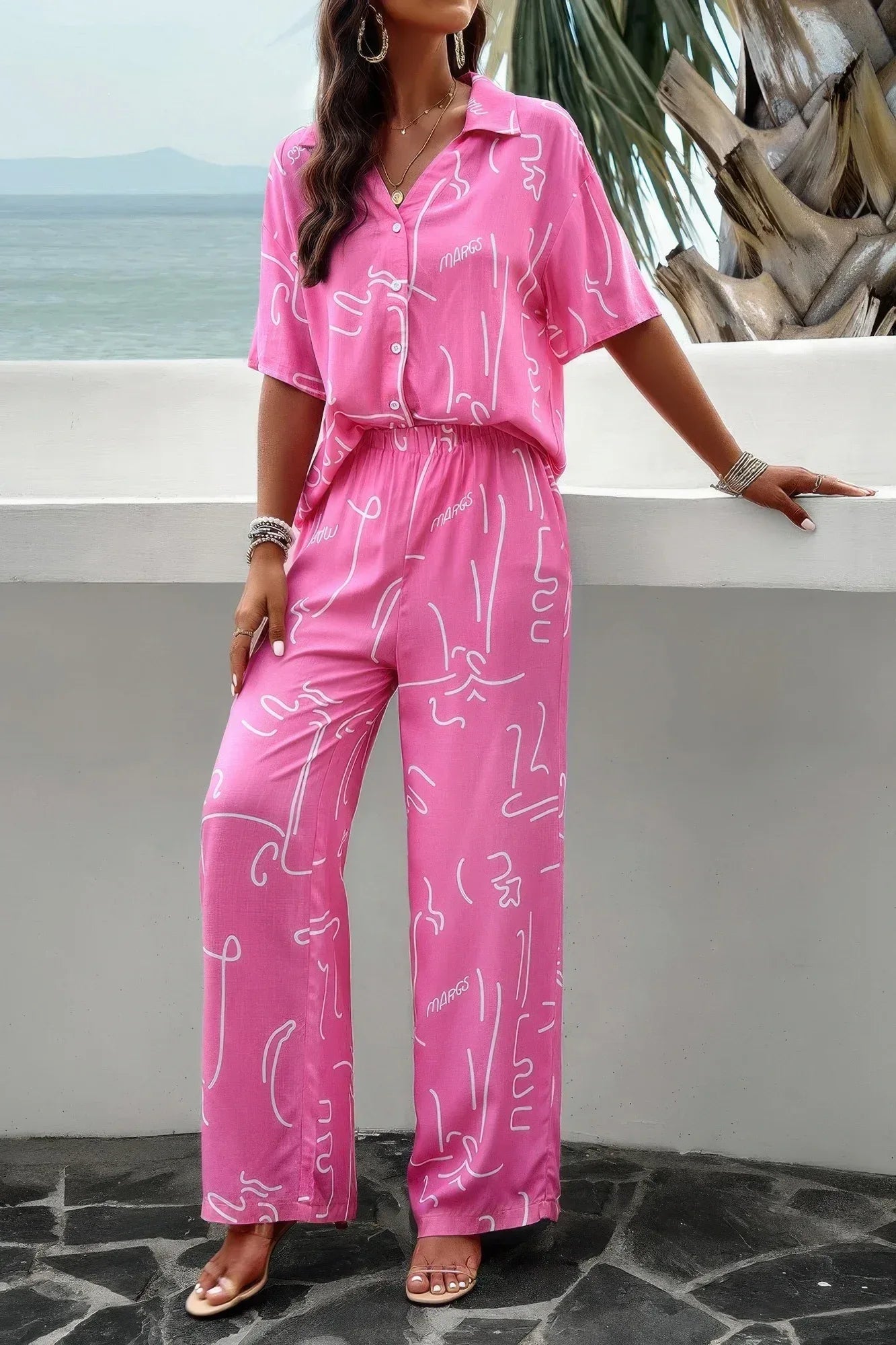 Two Piece Random Printed Short Sleeve Fit Set | Mixtshop LLC