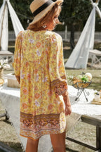 Floral V Neck Long Sleeve Boho A Line Dress | Mixtshop LLC