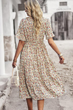 Boho Floral Ruffle Hem V Neck Short Sleeve Dress | Mixtshop LLC