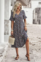 Boho Floral Ruffle Hem V Neck Short Sleeve Dress | Mixtshop LLC