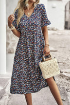Boho Floral Ruffle Hem V Neck Short Sleeve Dress | Mixtshop LLC