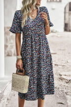 Boho Floral Ruffle Hem V Neck Short Sleeve Dress | Mixtshop LLC
