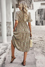 Boho Floral Ruffle Hem V Neck Short Sleeve Dress | Mixtshop LLC