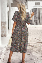 Boho Floral Ruffle Hem V Neck Short Sleeve Dress | Mixtshop LLC