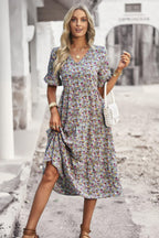 Boho Floral Ruffle Hem V Neck Short Sleeve Dress | Mixtshop LLC