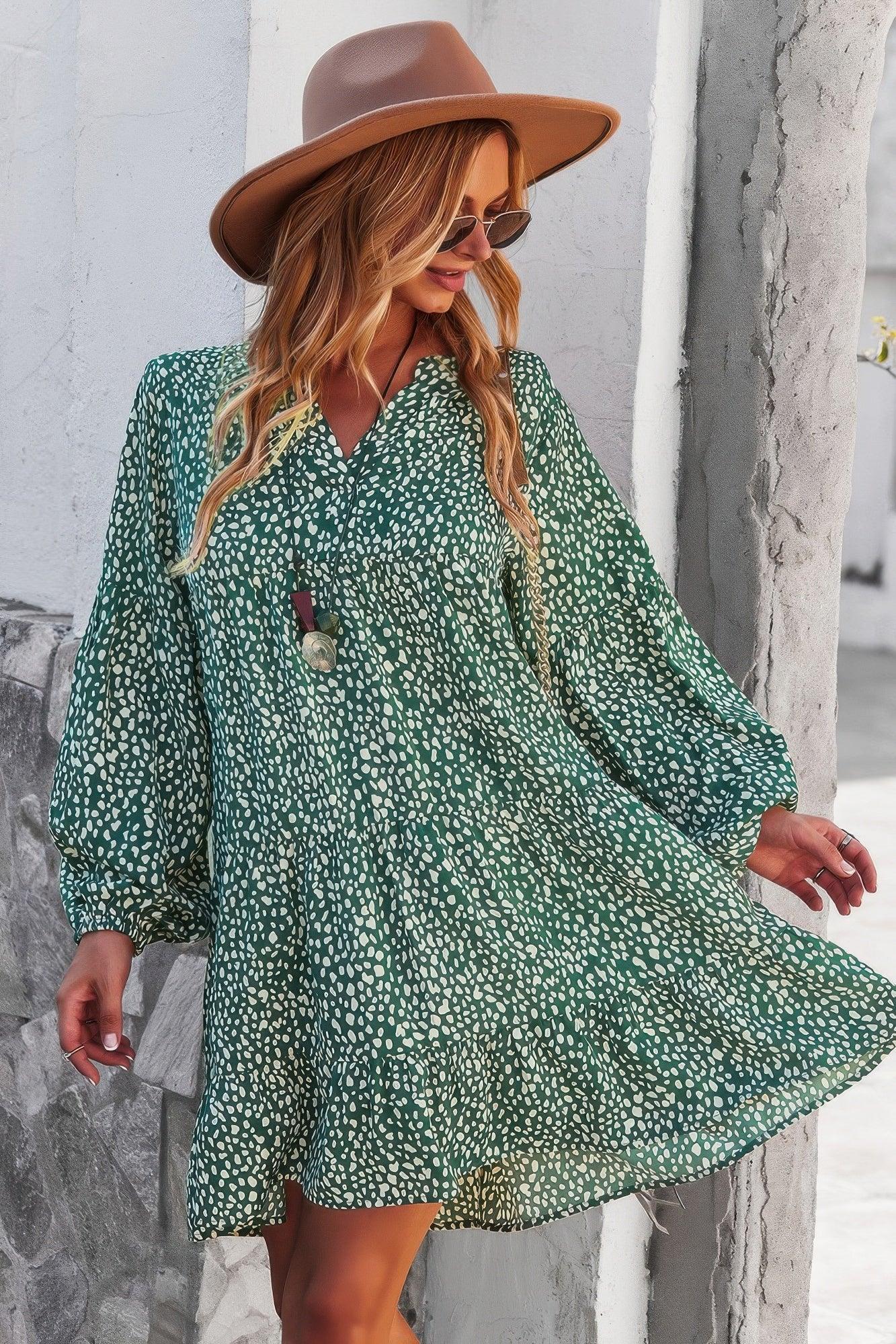 V Neck Drop Shoulder Cheetah Print Tunic Dress | Mixtshop LLC