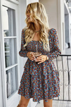 Square Neck Solid Lace Up Cocktail Dress | Mixtshop LLC