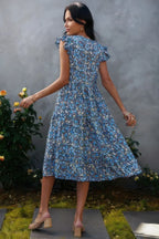 Boho Floral V Neck Ruffle Sleeve A Line Midi Dress | Mixtshop LLC