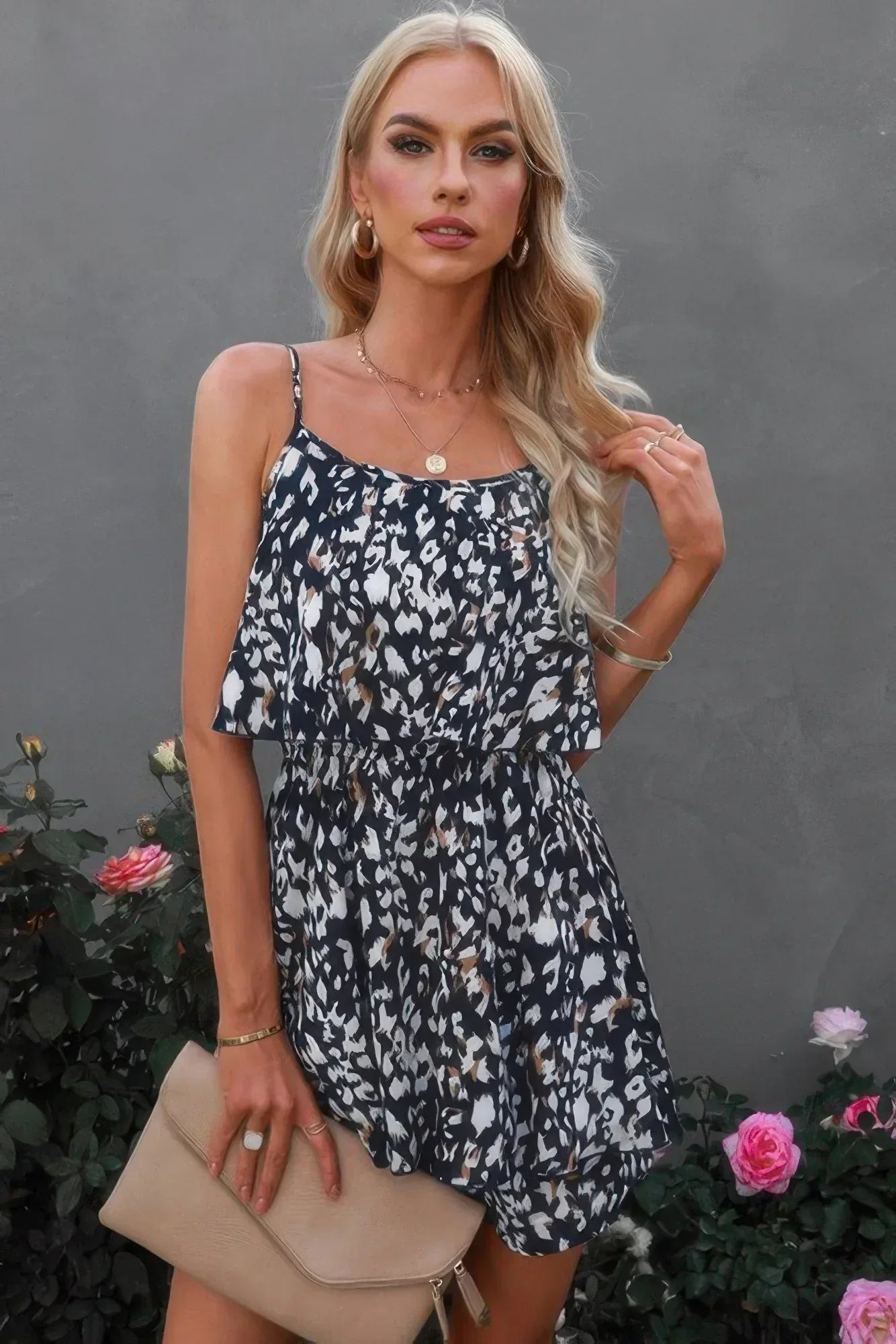 Sleevless Leopard Printed Belt Fit Romper | Mixtshop LLC