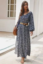 Floral V Neck Long Sleeve Full Dress | Mixtshop LLC