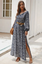 Floral V Neck Long Sleeve Full Dress | Mixtshop LLC