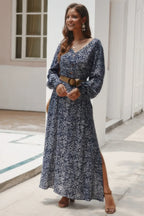 Floral V Neck Long Sleeve Full Dress | Mixtshop LLC