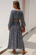 Floral V Neck Long Sleeve Full Dress | Mixtshop LLC