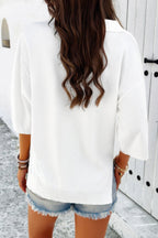 Solid Notched Collar V Neck Knit Short Sleeve Swea | Mixtshop LLC