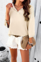 Solid Notched Collar V Neck Knit Short Sleeve Swea | Mixtshop LLC