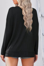 Solid Drop Shoulder V Neck Split Long Sleeve Blous | Mixtshop LLC
