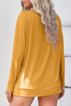 Solid Drop Shoulder V Neck Split Long Sleeve Blous | Mixtshop LLC