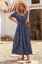 Allover Print Puff Sleeve Ruched Shirred Dress | Mixtshop LLC