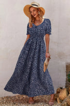Allover Print Puff Sleeve Ruched Shirred Dress | Mixtshop LLC