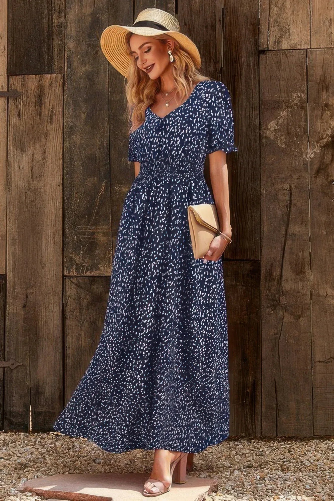 Allover Print Puff Sleeve Ruched Shirred Dress | Mixtshop LLC