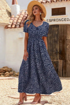 Allover Print Puff Sleeve Ruched Shirred Dress | Mixtshop LLC